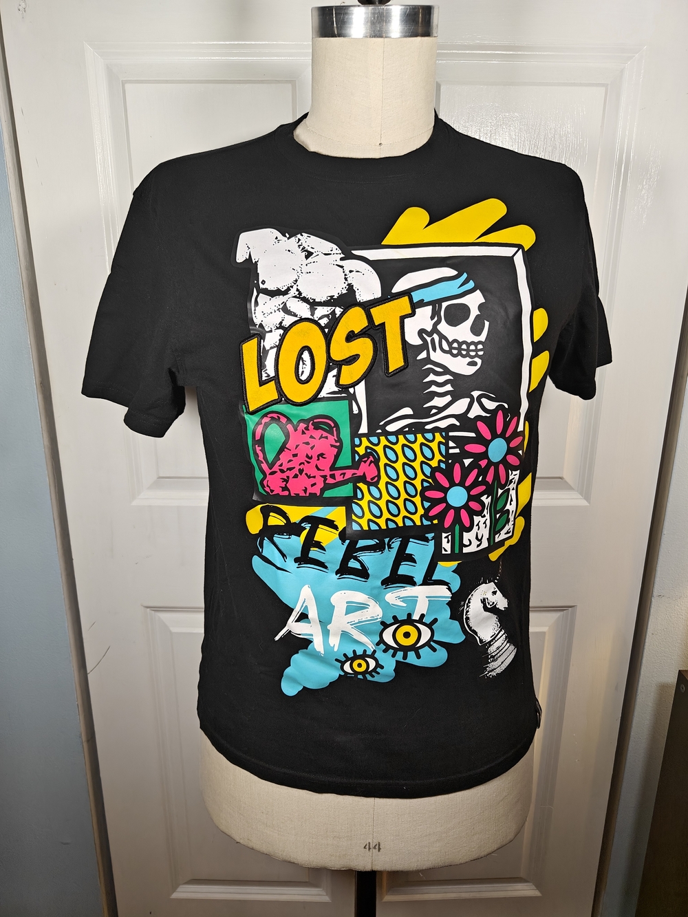 Rebel Minds Mens Large Black Lost Rebel Art Velvet Flock Graphic T-Shirt